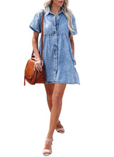 luvamia Women's Casual Short Sleeve Button Down Tiered Denim Babydoll Jean Dress