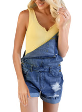luvamia Women's Ripped Short Overalls Adjustable Denim Bib Overall Shorts Romper