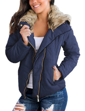 luvamia Women Casual Warm Winter Faux Fur Quilted Parka Lapel Zip Jacket Puffer Coat