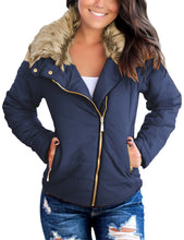 luvamia Women Casual Warm Winter Faux Fur Quilted Parka Lapel Zip Jacket Puffer Coat