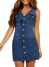 luvamia Women's Casual V Neck Sleeveless Jeans Button Down Denim Short Dress
