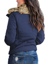 luvamia Women Casual Warm Winter Faux Fur Quilted Parka Lapel Zip Jacket Puffer Coat