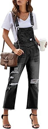 luvamia Women Ripped Stretch Adjustable Denim Bib Overalls Jeans Pants Jumpsuits