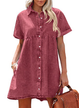 luvamia Women's Casual Short Sleeve Button Down Tiered Denim Babydoll Jean Dress