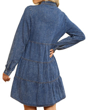 luvamia Denim Dress for Women Babydoll Flowy Cute Jean Shirt Dresses Long Sleeves