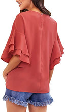 luvamia Women's Casual Crewneck Blouse 3/4 Tiered Bell Sleeve Loose Tops Shirt