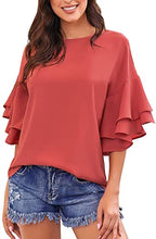 luvamia Women's Casual Crewneck Blouse 3/4 Tiered Bell Sleeve Loose Tops Shirt
