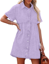 luvamia Women's Casual Short Sleeve Button Down Tiered Denim Babydoll Jean Dress