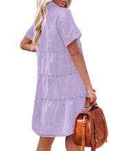 luvamia Women's Casual Short Sleeve Button Down Tiered Denim Babydoll Jean Dress