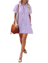 luvamia Women's Casual Short Sleeve Button Down Tiered Denim Babydoll Jean Dress