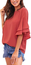 luvamia Women's Casual Crewneck Blouse 3/4 Tiered Bell Sleeve Loose Tops Shirt