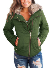 luvamia Women Casual Warm Winter Faux Fur Quilted Parka Lapel Zip Jacket Puffer Coat