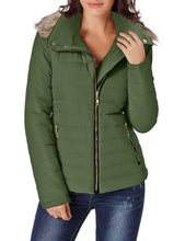 luvamia Women Casual Warm Winter Faux Fur Quilted Parka Lapel Zip Jacket Puffer Coat