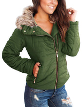luvamia Women Casual Warm Winter Faux Fur Quilted Parka Lapel Zip Jacket Puffer Coat