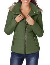 luvamia Women Casual Warm Winter Faux Fur Quilted Parka Lapel Zip Jacket Puffer Coat