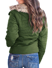 luvamia Women Casual Warm Winter Faux Fur Quilted Parka Lapel Zip Jacket Puffer Coat
