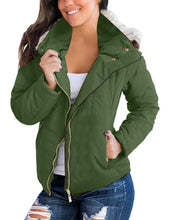 luvamia Women Casual Warm Winter Faux Fur Quilted Parka Lapel Zip Jacket Puffer Coat