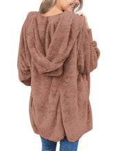 luvamia Women Fuzzy Fleece Open Front Pocket Hooded Cardigan Jacket Coat Outwear