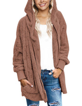 luvamia Women Fuzzy Fleece Open Front Pocket Hooded Cardigan Jacket Coat Outwear