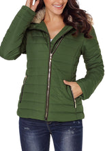 luvamia Women Casual Warm Winter Faux Fur Quilted Parka Lapel Zip Jacket Puffer Coat