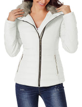luvamia Women Casual Warm Winter Faux Fur Quilted Parka Lapel Zip Jacket Puffer Coat