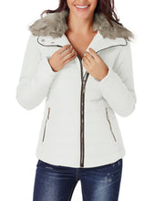 luvamia Women Casual Warm Winter Faux Fur Quilted Parka Lapel Zip Jacket Puffer Coat