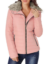 luvamia Women Casual Warm Winter Faux Fur Quilted Parka Lapel Zip Jacket Puffer Coat