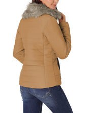 luvamia Women Casual Warm Winter Faux Fur Quilted Parka Lapel Zip Jacket Puffer Coat