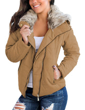 luvamia Women Casual Warm Winter Faux Fur Quilted Parka Lapel Zip Jacket Puffer Coat