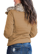 luvamia Women Casual Warm Winter Faux Fur Quilted Parka Lapel Zip Jacket Puffer Coat