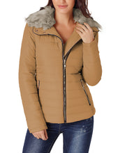 luvamia Women Casual Warm Winter Faux Fur Quilted Parka Lapel Zip Jacket Puffer Coat