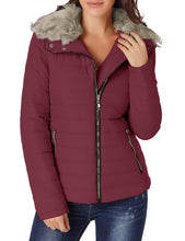 luvamia Women Casual Warm Winter Faux Fur Quilted Parka Lapel Zip Jacket Puffer Coat