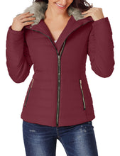 luvamia Women Casual Warm Winter Faux Fur Quilted Parka Lapel Zip Jacket Puffer Coat