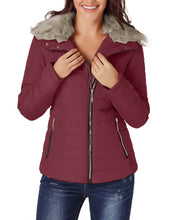 luvamia Women Casual Warm Winter Faux Fur Quilted Parka Lapel Zip Jacket Puffer Coat