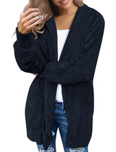 luvamia Women Fuzzy Fleece Open Front Pocket Hooded Cardigan Jacket Coat Outwear