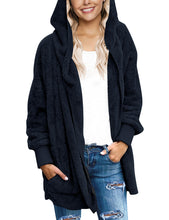 luvamia Women Fuzzy Fleece Open Front Pocket Hooded Cardigan Jacket Coat Outwear
