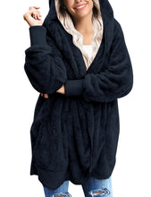 luvamia Women Fuzzy Fleece Open Front Pocket Hooded Cardigan Jacket Coat Outwear