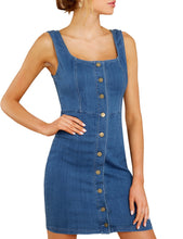 luvamia Women's Casual V Neck Sleeveless Jeans Button Down Denim Short Dress
