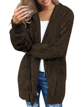 luvamia Women Fuzzy Fleece Open Front Pocket Hooded Cardigan Jacket Coat Outwear