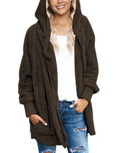 luvamia Women Fuzzy Fleece Open Front Pocket Hooded Cardigan Jacket Coat Outwear