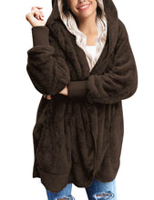 luvamia Women Fuzzy Fleece Open Front Pocket Hooded Cardigan Jacket Coat Outwear