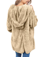 luvamia Women Fuzzy Fleece Open Front Pocket Hooded Cardigan Jacket Coat Outwear