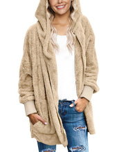 luvamia Women Fuzzy Fleece Open Front Pocket Hooded Cardigan Jacket Coat Outwear
