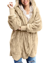luvamia Women Fuzzy Fleece Open Front Pocket Hooded Cardigan Jacket Coat Outwear