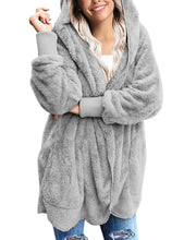 luvamia Women Fuzzy Fleece Open Front Pocket Hooded Cardigan Jacket Coat Outwear