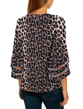 luvamia Women Casual Strappy V Neck Blouse 3/4 Bell Sleeve Mesh Panel Shirts Top