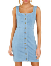 luvamia Women's Casual V Neck Sleeveless Jeans Button Down Denim Short Dress