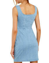 luvamia Women's Casual V Neck Sleeveless Jeans Button Down Denim Short Dress