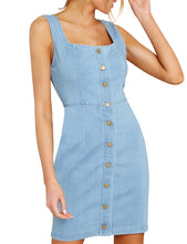 luvamia Women's Casual V Neck Sleeveless Jeans Button Down Denim Short Dress