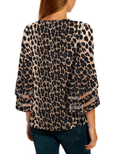 luvamia Women's Casual V Neck Blouse 3/4 Bell Sleeve Mesh Panel Shirts Loose Top